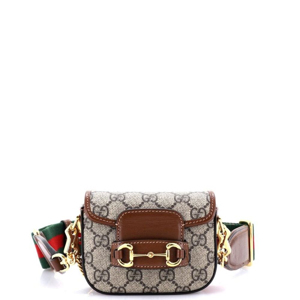 Gucci GG Canvas Crossbody Bag with Brown Leather